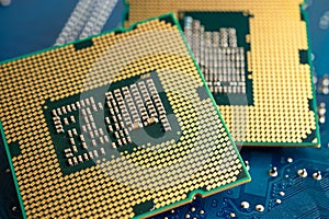CPU, central processor unit chip Chip on circuit board in PC and laptop computer technology