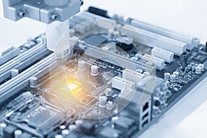 The CPU chip on computer main board.