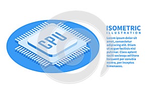 CPU chip, Computer processor icon. Isometric template for web design in flat 3D style. Vector illustration