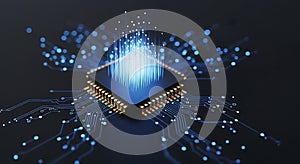 CPU Chip with Glowing Data Stream. AI, Technology Concept