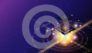 CPU Chip on Motherboard.Futuristic microchip processor.