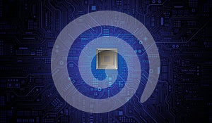 CPU Chip on Motherboard.Futuristic microchip processor.