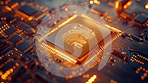 Cpu chip processing data on circuit board