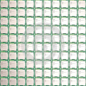 CPU chips, central processor unit, top view. 3d illustration