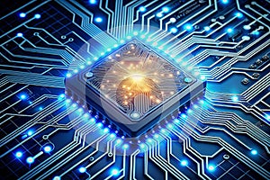 CPU on Circuit Board, High-Tech, Powered, Background Electronic System