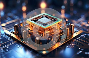 CPU, close up of central processing unit and circuits of advanced technology.