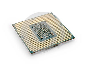 CPU close up with selective focus isolated with clipping path