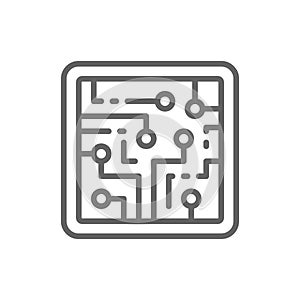 CPU, computer chip, electronic circuit, processor line icon.