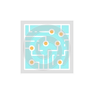 CPU, computer chip, electronic circuit, processor white line icon.