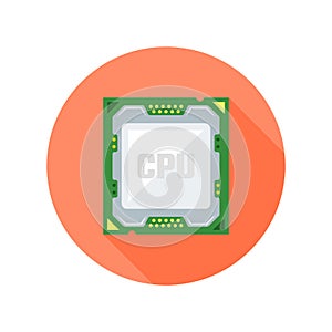 CPU computer chip flat style vector round icon