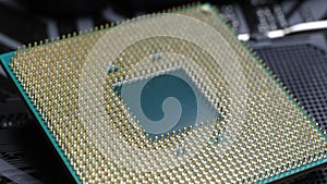 CPU Computer Chip. processor on socket on the motherboard. Technologies, nanometers electronics. bitcoin