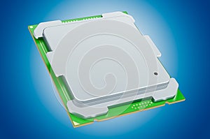 CPU computer processor unit on blue background, 3D rendering