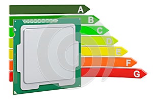 CPU computer processor unit with energy efficiency chart, 3D rendering