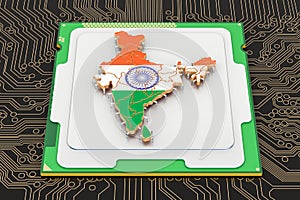 CPU computer processor unit with flag of India, 3D rendering