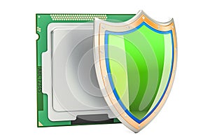 CPU computer processor unit with shield. Security and protection