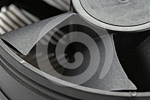 CPU cooler. Cooler computer fan close-up