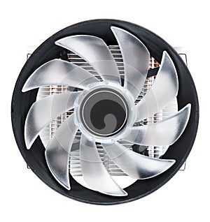Cpu cooler , Heat Sink with on isolated background.CPU cooler with fan and heat pipe isolated on white background.