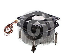 CPU cooler with metal heatsink made of special metal close-up isolated on white background