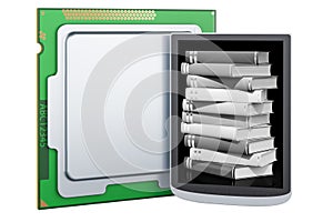 CPU with digital e-book, 3D rendering