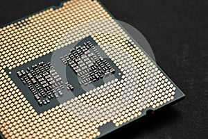 cpu gold pins microchip processor computer component technology. Macro photography Central processing unit - computing