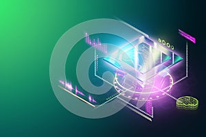 CPU, GPU processor, new technologies fast information processing multithreading parallel information processing. Isometric image