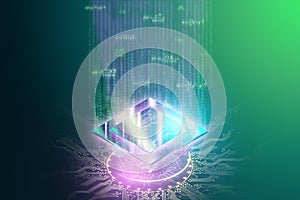 CPU, GPU processor, new technologies fast information processing multithreading parallel information processing. Isometric image