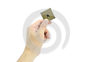 CPU in hand isolated white background