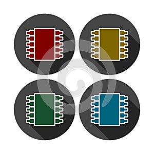 CPU isolated icons. Processor symbols. Set colorful buttons