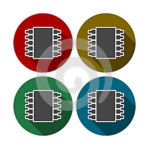 CPU isolated icons. Processor symbols. Set colorful buttons