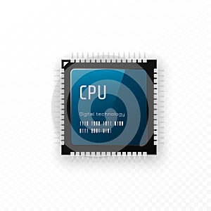 CPU isolated on transparent background. Microchip unit concept. Vector illustration