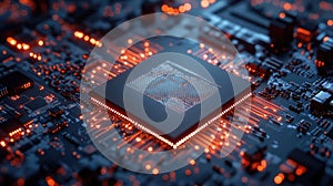Cpu microchip processing data on a circuit board