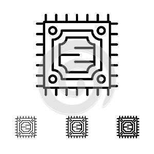 Cpu, Microchip, Processor Bold and thin black line icon set