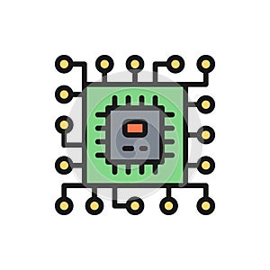 CPU microprocessor, computer chip flat color line icon.