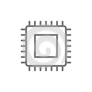 CPU microprocessor, computer chip line icon.