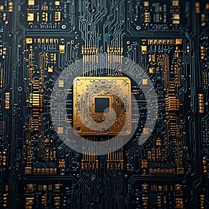 CPU and microprocessor concept, central computer processor circuit board, microchip hd background created with generative ai