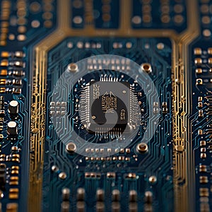 CPU and microprocessor concept, central computer processor circuit board, microchip hd background created with generative ai
