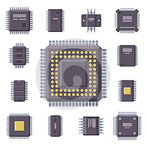 CPU microprocessors microchip vector illustration hardware component equipment.