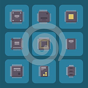 CPU microprocessors microchip vector illustration hardware component equipment.