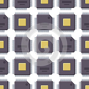CPU microprocessors microchip vector illustration hardware seamless pattern background component equipment.