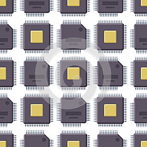 CPU microprocessors microchip vector illustration hardware seamless pattern background component equipment.
