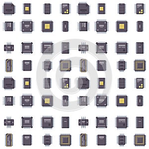 CPU microprocessors microchip vector illustration hardware seamless pattern background component equipment.
