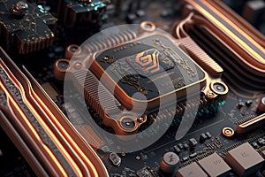 CPU Motherboard Central Computer Processor quantum concept 3D illustration, Quantum Technology science background