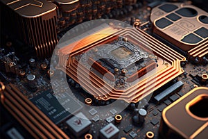 CPU Motherboard Central Computer Processor quantum concept 3D illustration, Quantum Technology science background