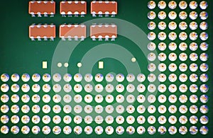 Cpu pins and chip, microchip processor legs computer component technology. Macro photography