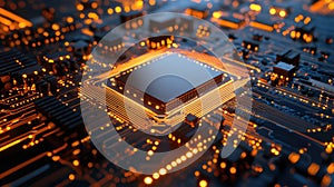 Cpu processing data on glowing circuit board