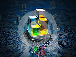 CPU processor with graph and diagram on the circuit board mother