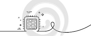 Cpu processor line icon. Computer component sign. Continuous line with curl. Vector