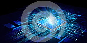 Cpu processor microchip generating data in digital circuit board