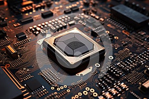 CPU processor unit chip in computer motherboard background