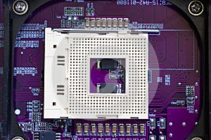 CPU socket of computer mainboard, the processing photo